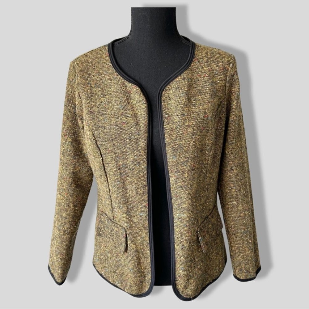 Monocracy Wool Blend Tweed Lightweight  Open Front Blazer